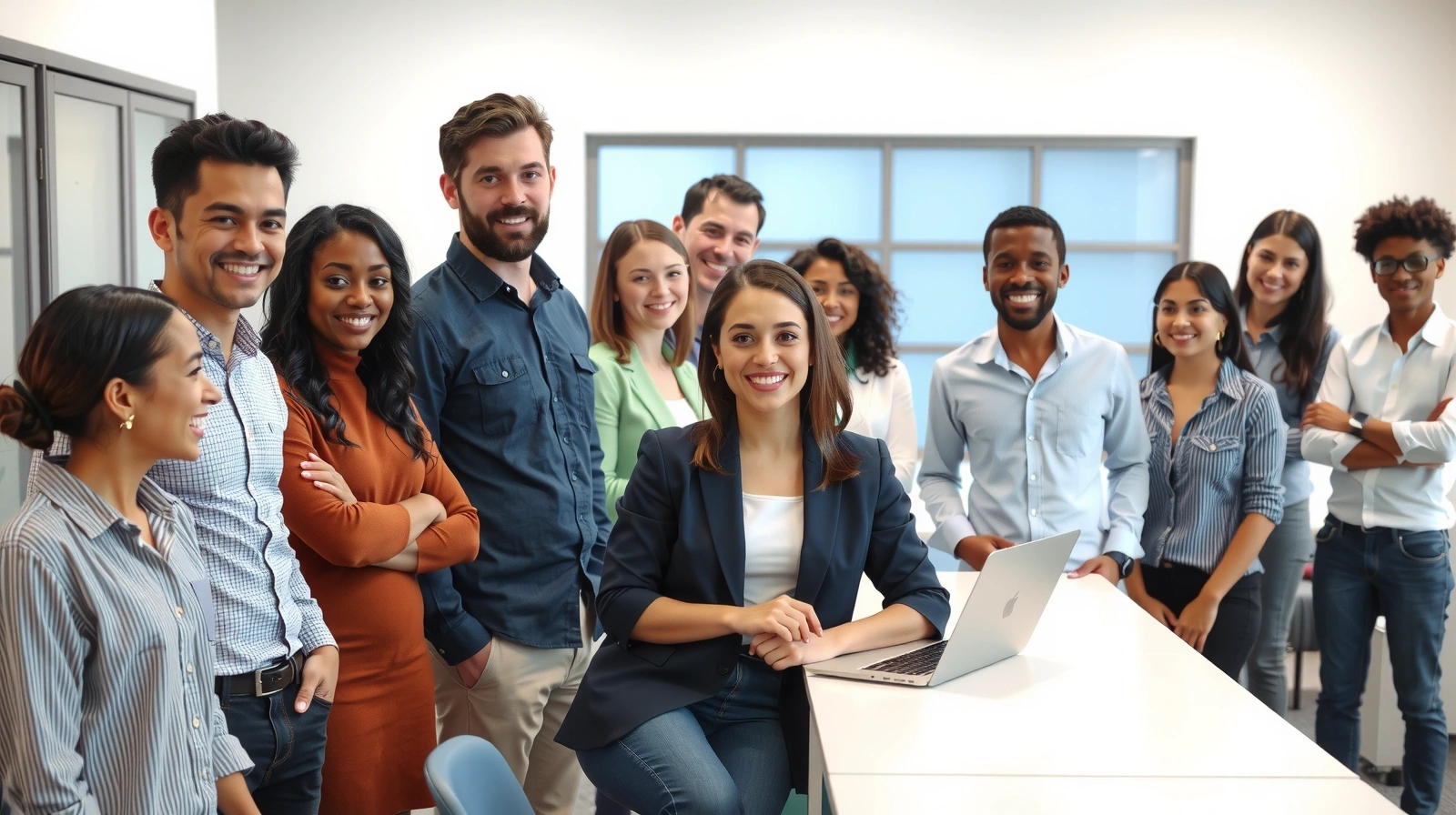 Diverse group of Colosseovita professionals in a bright, modern setting